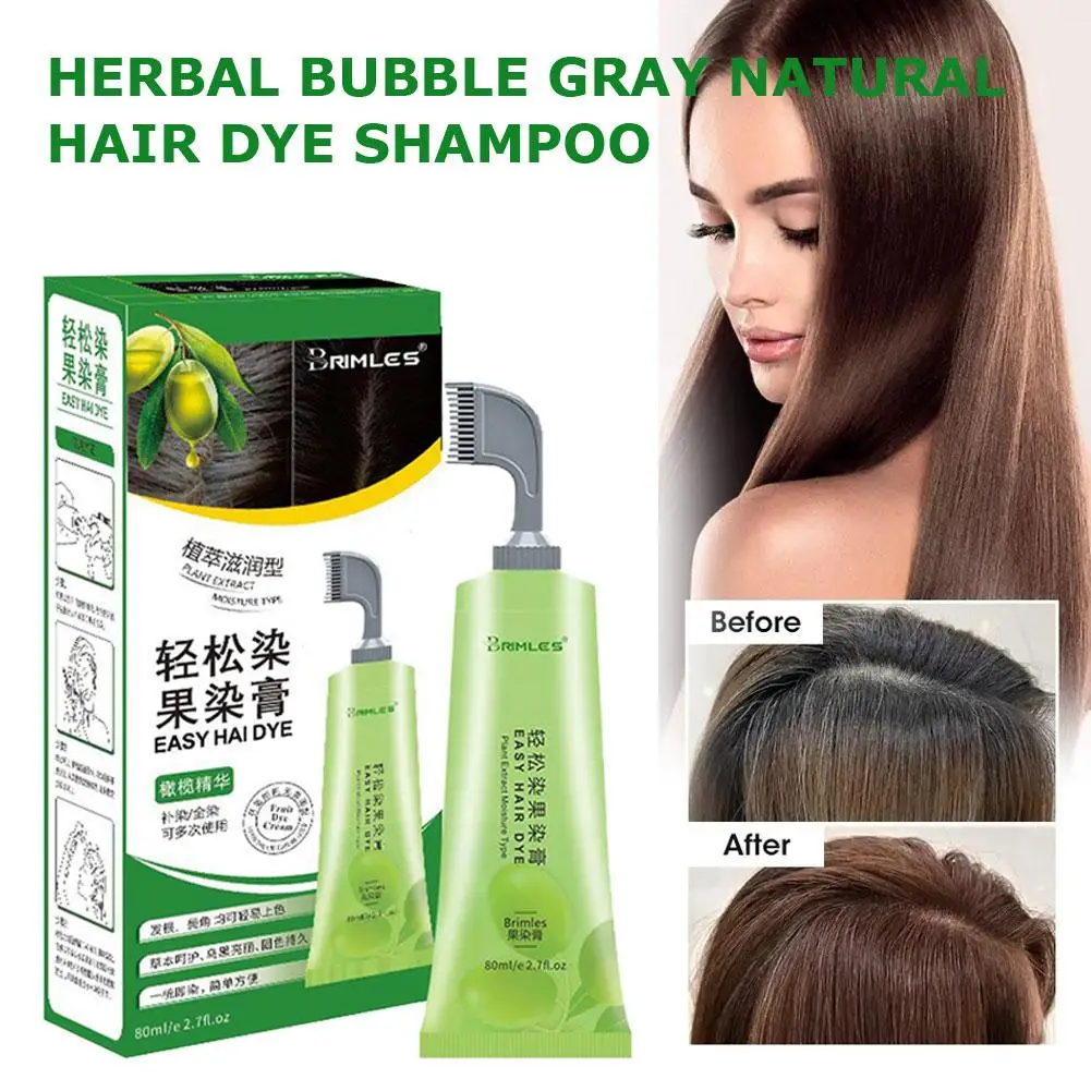 Plant Bubble Hair Dye Shampoo Natural Fast Hair Coloring For Cover Gray White Hair Long Lasting Non-Irritating Easy to Wash U8E6