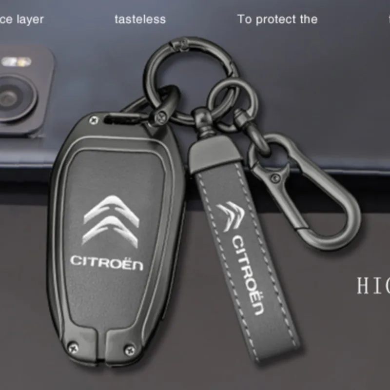 Metal couro carro remoto chave caso capa protetor chave fob para citroen c1 c2 c4 c6 C3-XR picasso grand ds3 ds5 acessórios automóveis