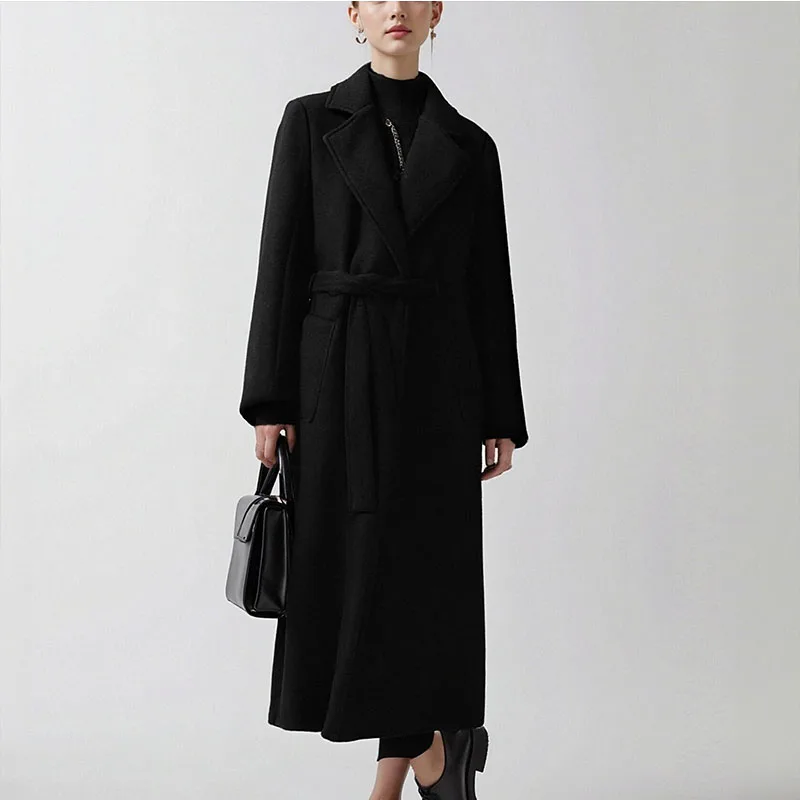 معطف نسائي شتوي جديد لعام 2025 بياقة واقفة ناعمة وحزام معطف أنيق غير رسمي من مزيج الصوف #2