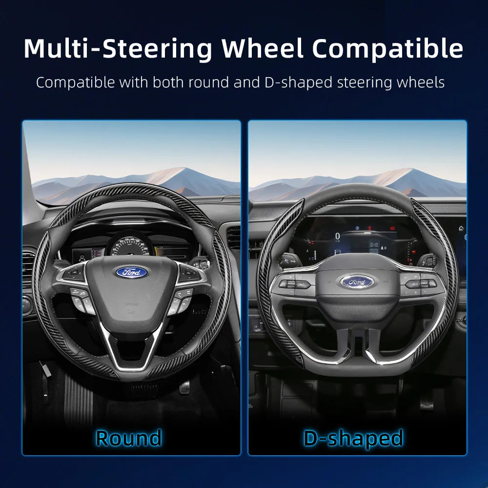 Suitable for Ford Carbon Fiber Texture Steering Wheel Cover with Segmented Design F-Series F-150 Super Duty Ranger E-Transit Puma Gen-E Explorer Kuga Escape Maverick Mustang Mach-E Sport Black