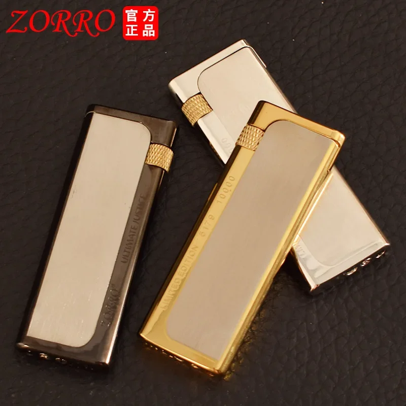 Zorro Ultra Thin Metal Grinding Wheel Side Slip Pure Copper Butane Gas Lighter Mini Portable Gifts for Men Smoking Accessories