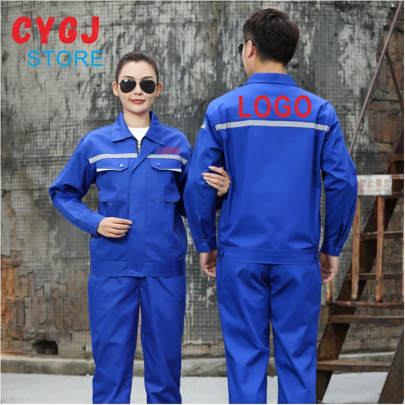 Long Sleeve Workwear Suit Anti-static Durable Reflective Workwear Set Custom Logo Embroidery Print Repair Workers Safety Uniform