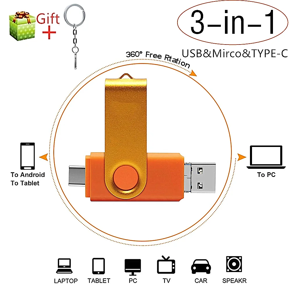 Bincomparator OTG 3 en 1 Clés USB 2 To 1 To 128 Go Micro & TYPE-C et USB 256 Go Mini mémoire haute capacité 1000 Go U Disk Pour smartphone