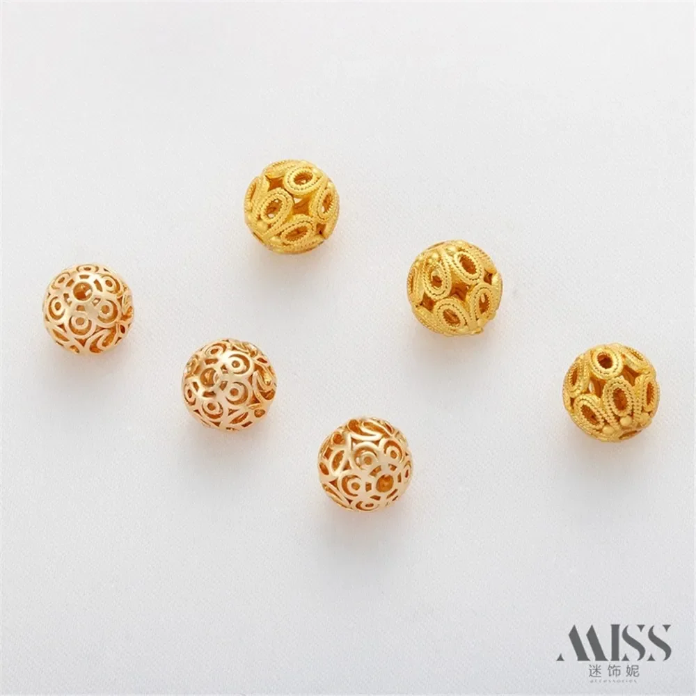 

14K Gold Bag Color Matte Gold Hollow Rose Ball Round Bead Diy Bracelet Necklace Embroidery Bead Jewelry Accessories
