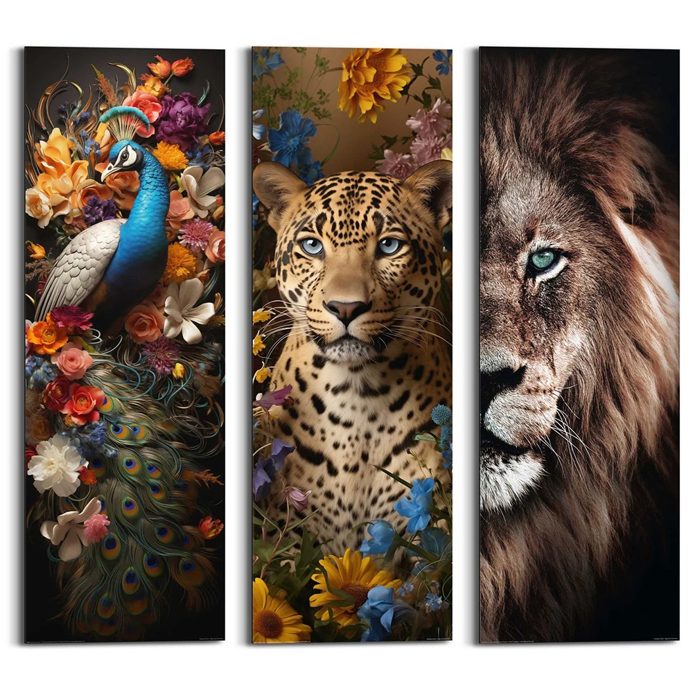 Fantasy Jungle Animals Poster Tall Vintage Lily Bouquet Plants Flowers Canvas Painting Canvas Art Print Wall Art Home Decor