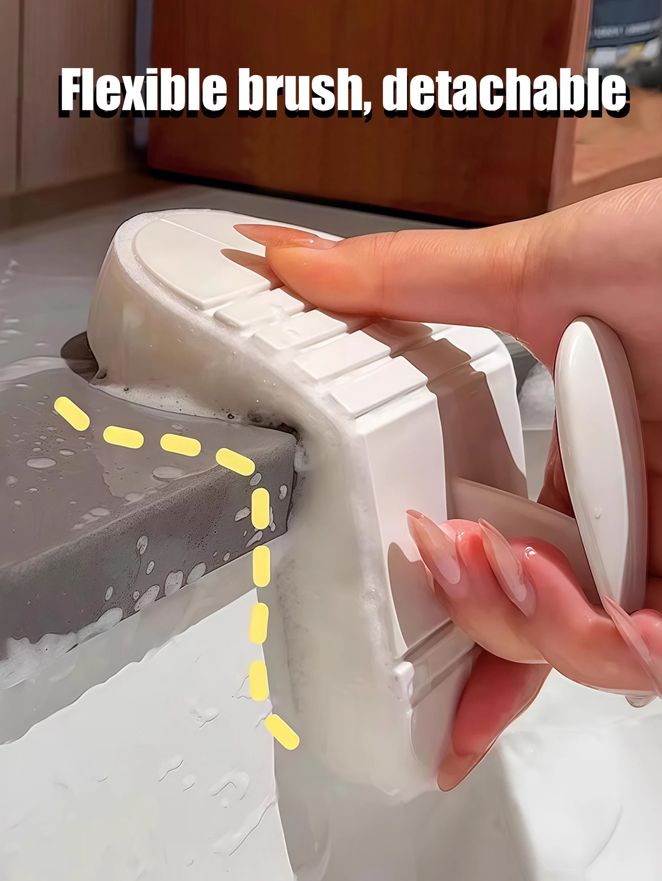 Cepillo de limpieza con mango Flexible, esponja limpiadora Flexible para cocina y baño, áreas difíciles de alcanzar, fregadero, azulejo, bañera