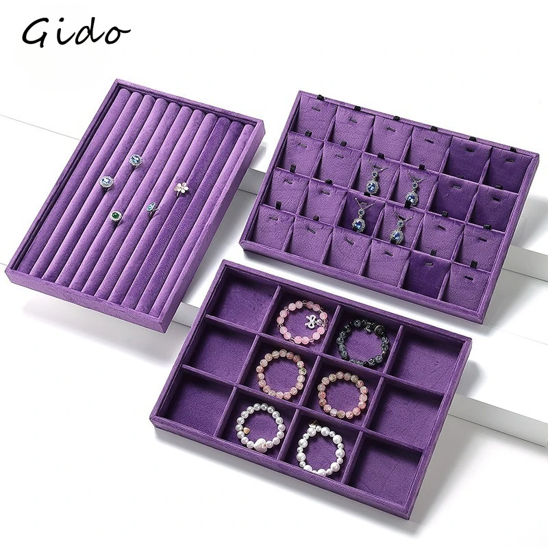 

Velvet Purple Jewelry Display Tray Set Necklace Ring Holder Pad Organizer Portable Earring Showcase Storage Box for Shop Home