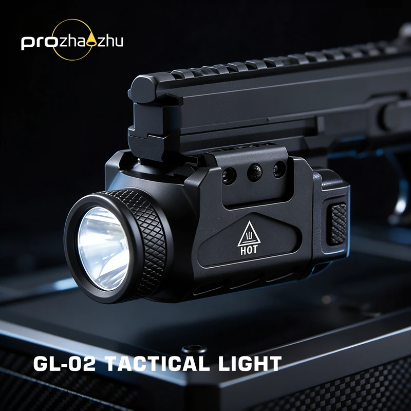 GL-02 500LM Tactical Rail Mount Flashlight CR123A 12° Beam 115m Range IPX5 Waterproof Aluminum Compact Hunting Shooting Light
