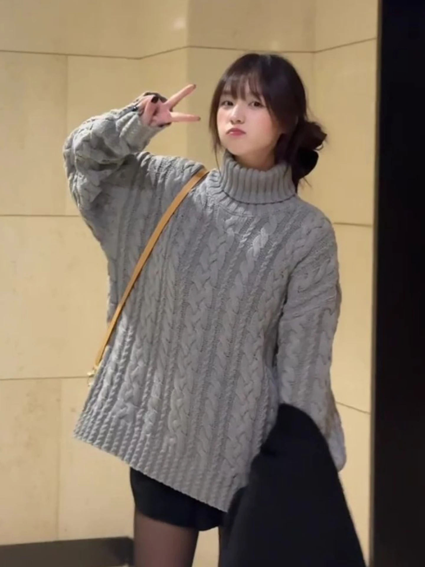 

ay High Collar Loose Knitted Sweater Women's Autumn Winter Thi Warm Casual Sle Turtlene Top Faionable Versatile