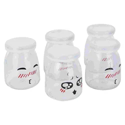 5pcs 150ml Bottle Glass Heat-resistant Yogurt Containers Milk Cup Jelly Jar (Random Pattern)