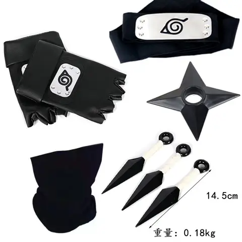 Naruto Ninja Set Combination Assembly Flag Maple Roleplaying Kakashi Gloves Kunai Forehead Protector Bandana Performance Costume