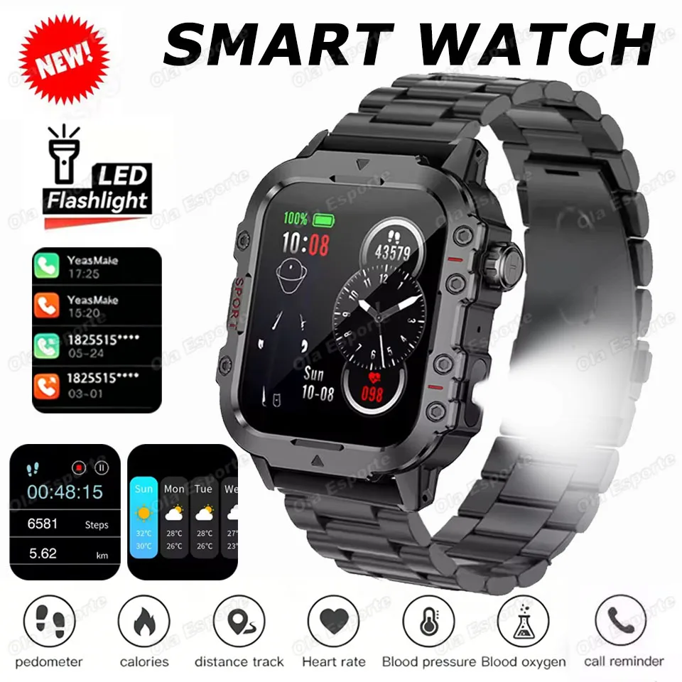 Outdoor Flashlight Smart Watch Custom Dail Bluetooth Call He