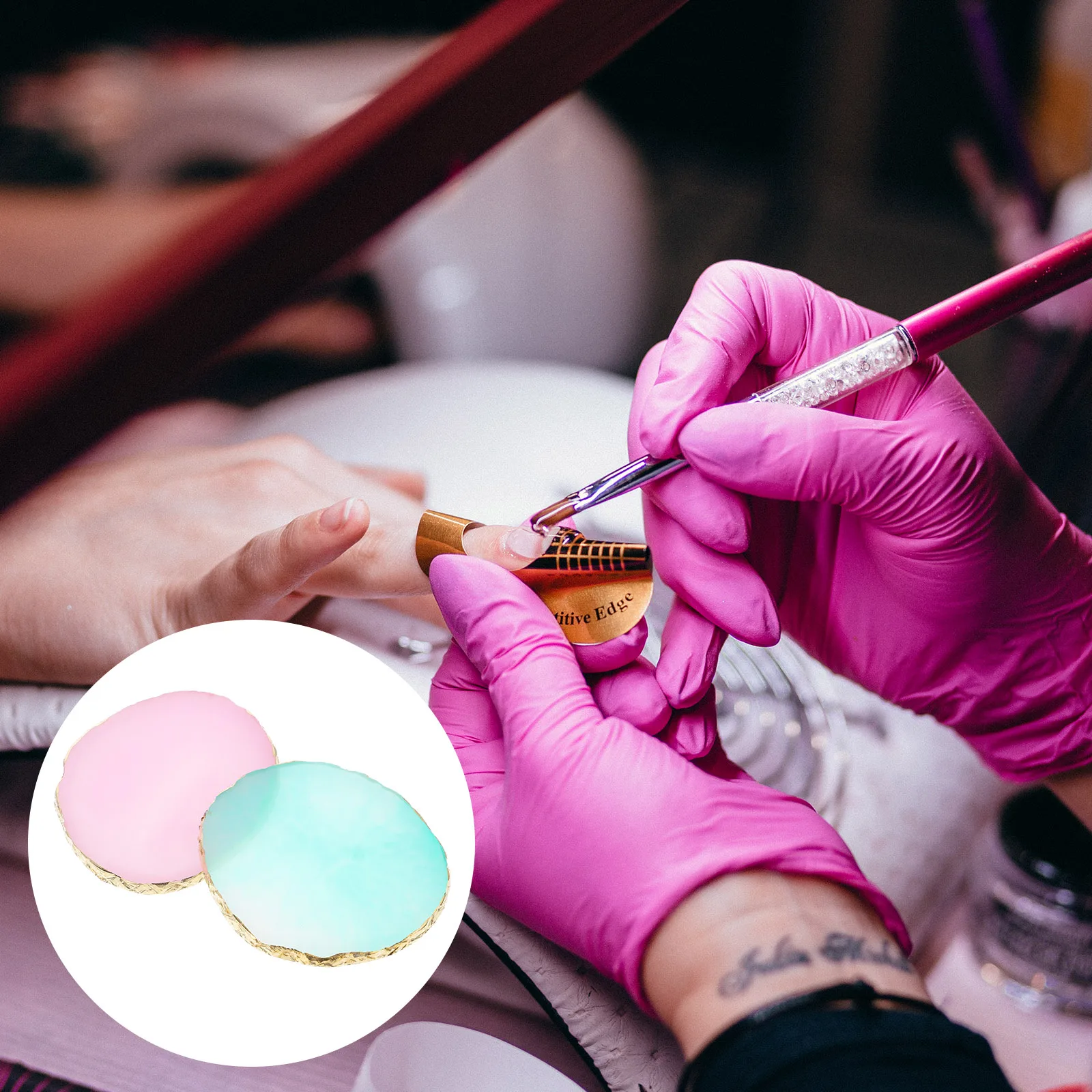 2 pezzi tavolozza per nail art resina miscelazione colore agata fette verde viola unghie smalto vassoio strumenti base cappotto strato superiore gel manicure