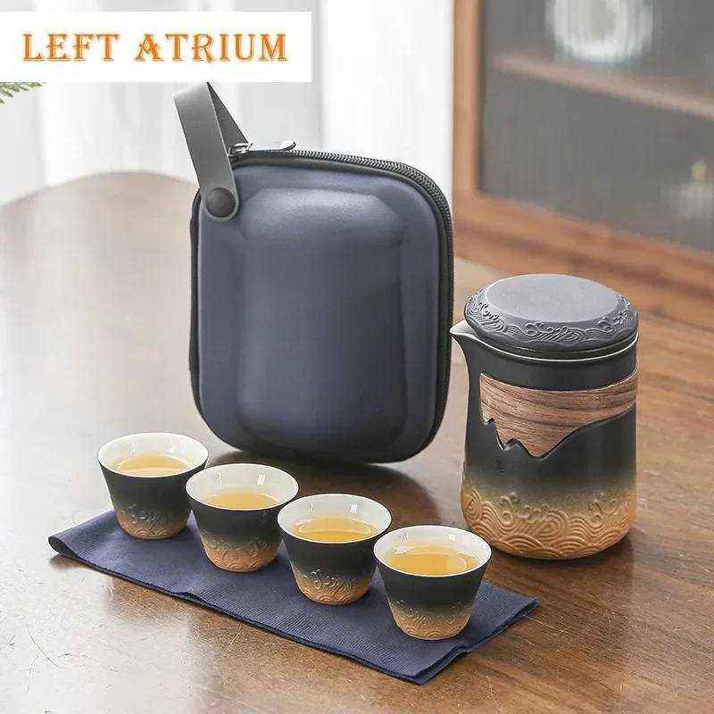 

Coarse Pottery Travel Tea Set Kit 1 Teapot 4 Cups Portable Outdoor Camping Teapot And Tea Cup With Bag Teaware Making Tea Tool