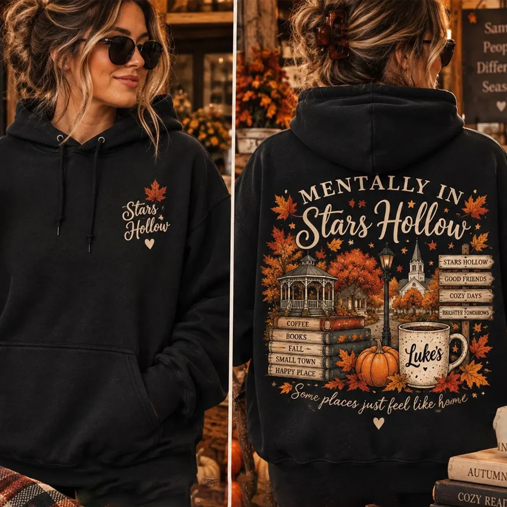 Women Vintage Stars Hollow Hoodie Gilmore Girls Fall Gazebo Luke Coffee TV Show Fan Aesthetic Double Sided Print Unisex Pullover