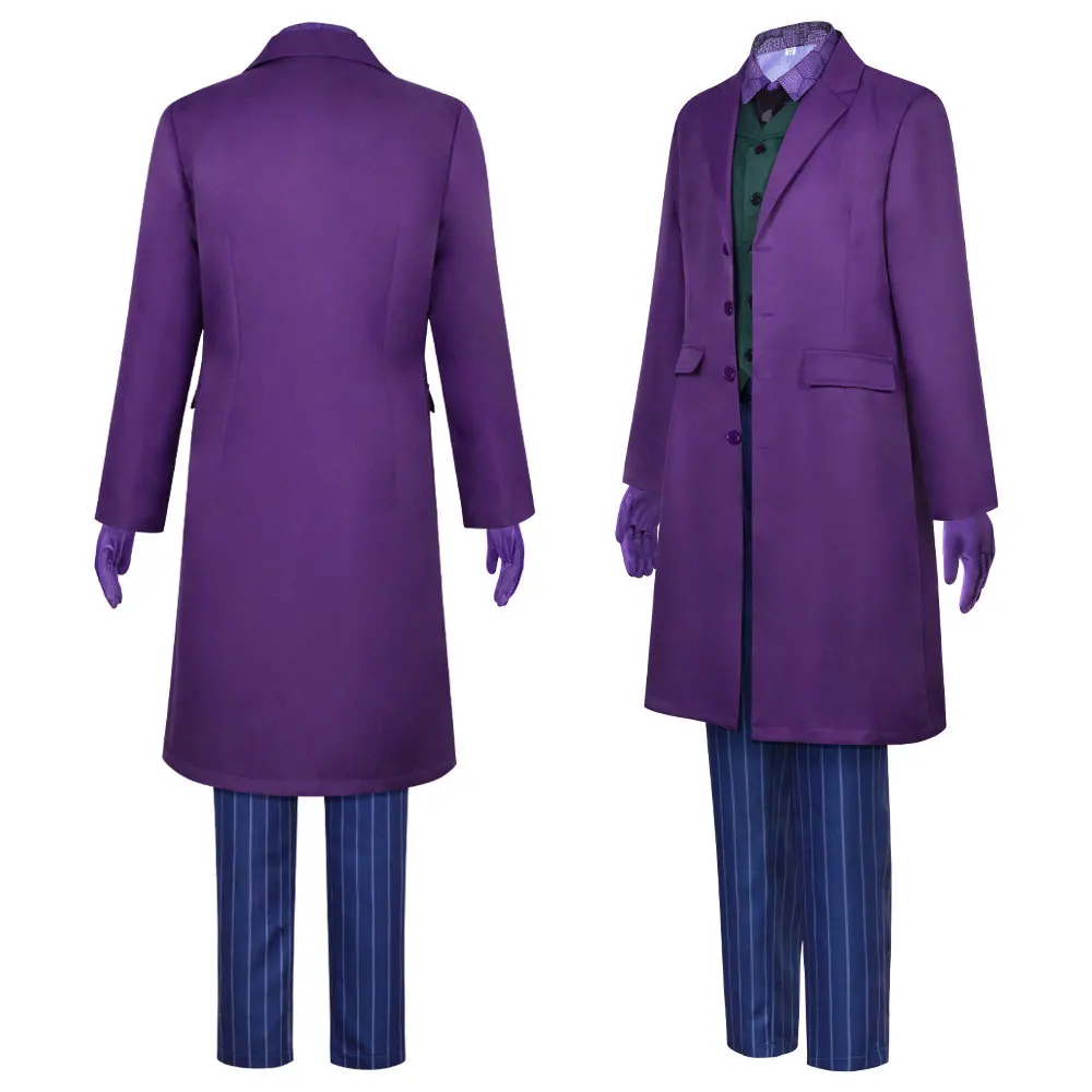 Disfraz de Joker oscuro de murciélago, conjunto completo de payaso, gabardina, camisa, chaleco, traje con corbata, trajes, disfraces de Jokers, máscara para hombres, Halloween