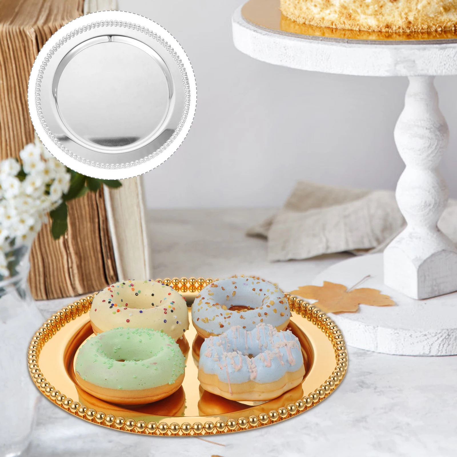 

Metal Fruit Plate Round Serving Plates Cake Tableware Dessert Tray Storage Dish