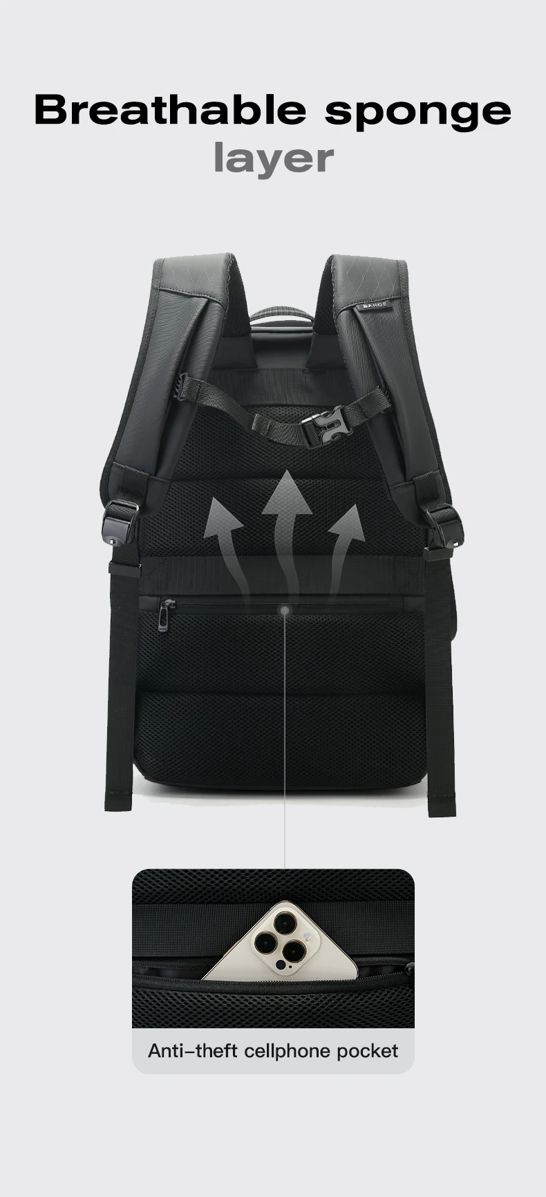 BANGE Neu eingetroffen: Großer, leichter, wasserdichter Business-Laptop-Rucksack (15,6 Zoll) für Herren und Teenager, geeignet für die Schule. – Detail 11