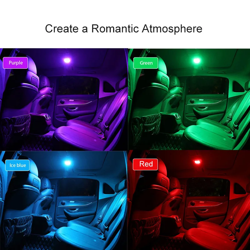 Luces interiores de coche RGB USB 8 en 1, LED para techo, ambiente de coche, lámpara de techo inalámbrica