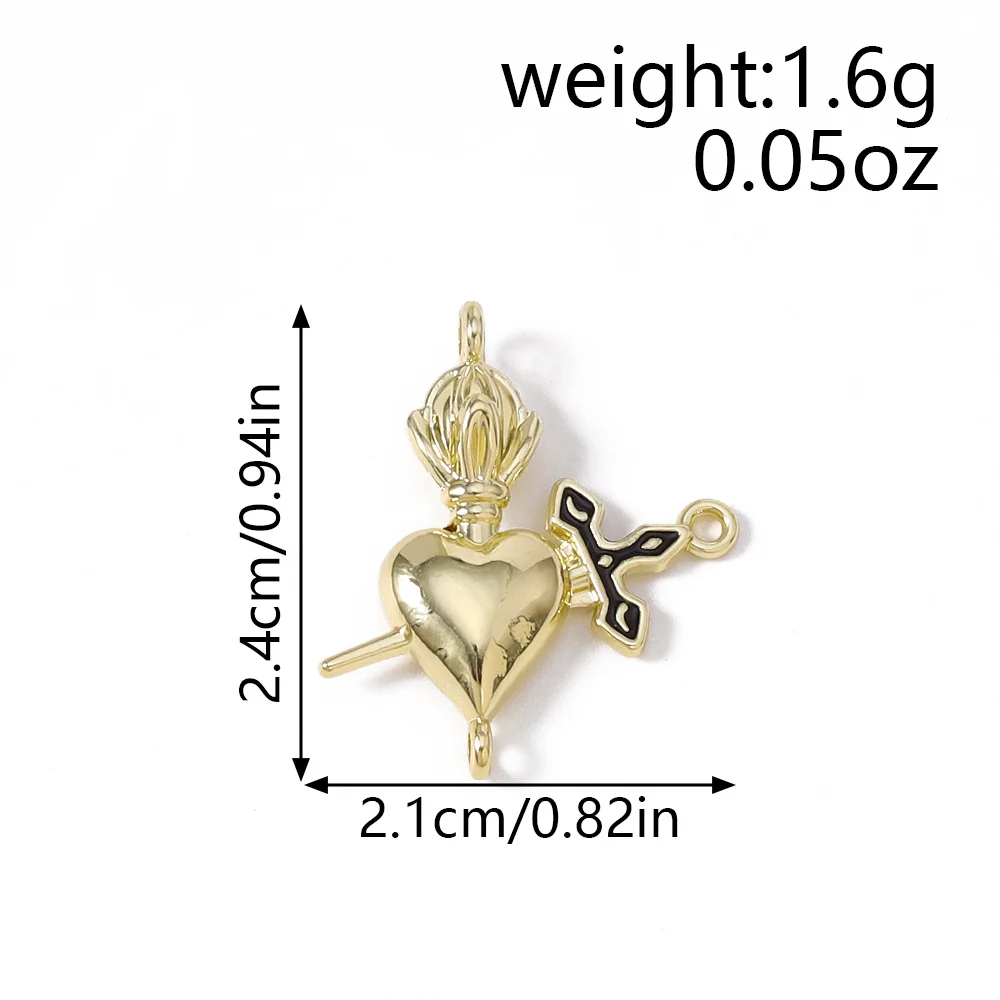 Tusember 5 Stück 21x24mm vergoldete Anhänger mit Heiligem Herzen und Schwert für Armbänder, DIY-Anhänger, Schmuckherstellungszubehör – Detail 3