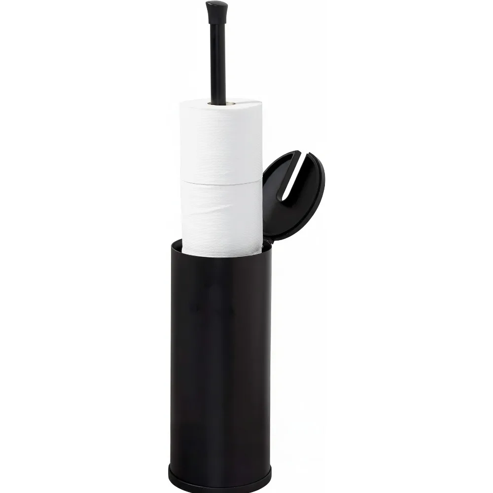

Matte Black Toilet Paper Holder with Lid, Rustproof Aluminum, Holds 3 Rolls, Easy Grip Handle for Modern Bathroom