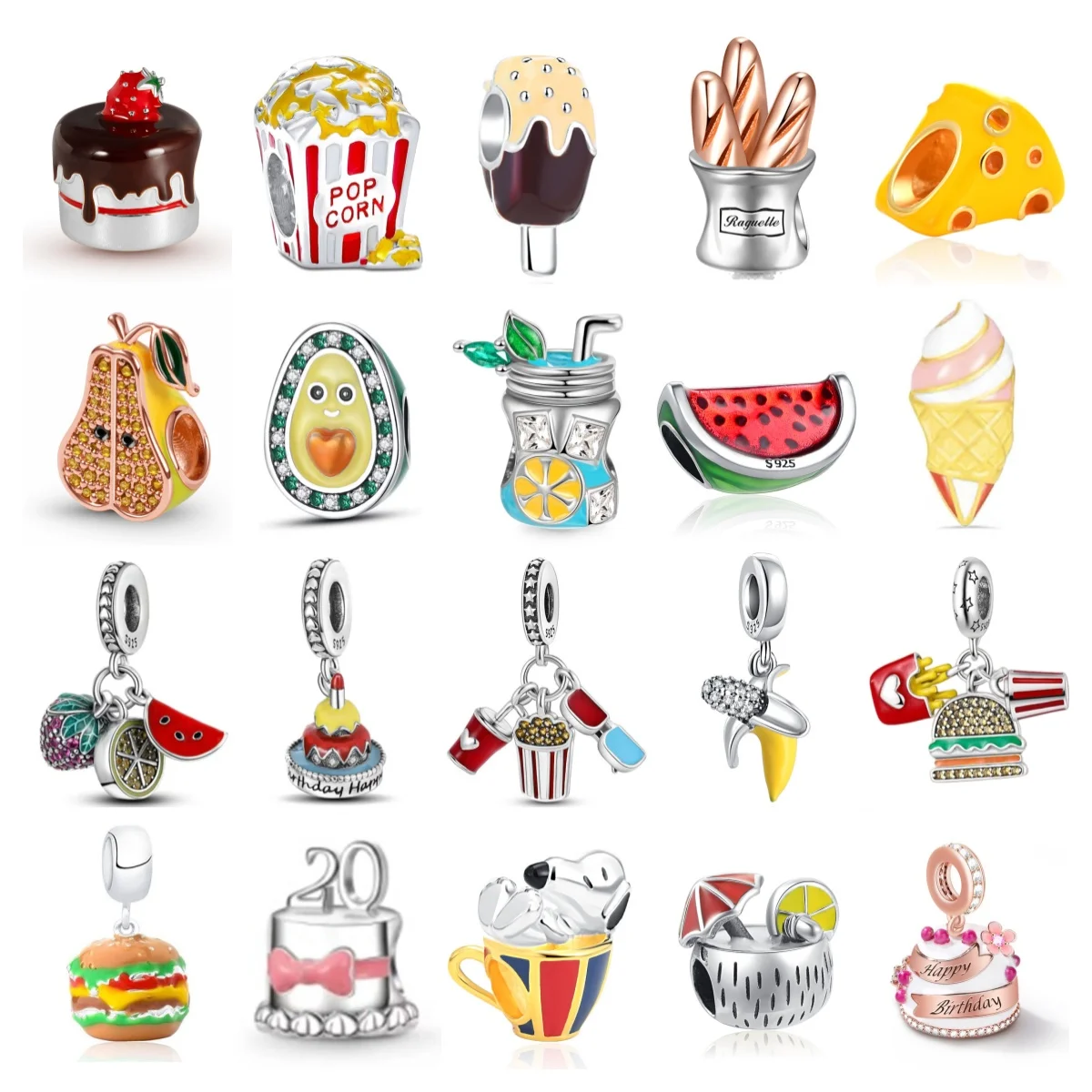 

Новый серебро 925 пробы, картофель фри, молочный торт, бургер, арбуз, подвеска «сделай сам», подходит для оригинального браслета с подвеской, ожерелье, модные украшения