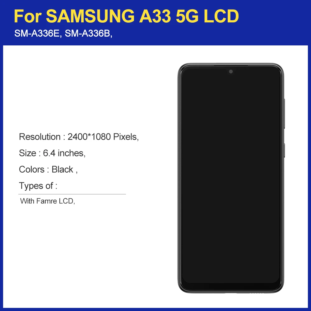 100% Tested For Samsung Galaxy A33 5G LCD Display A336 A336F A336B SM-A336B Display Touch Screen Digitizer Assembly Repair Parts