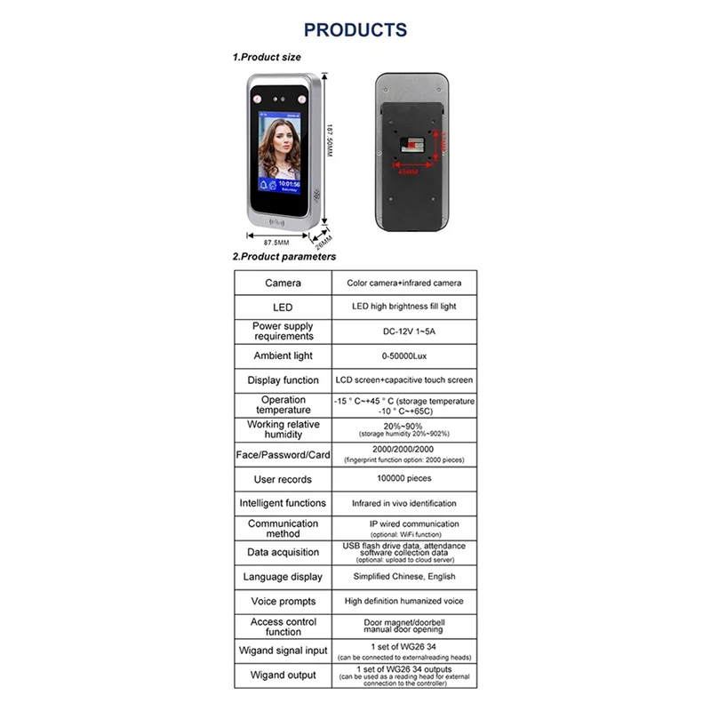 TCP/IP Wifi Dynamic Facial Face Recognition Time Attendance Access Control Machine Card Reader Empolyee Recorder System-N33R