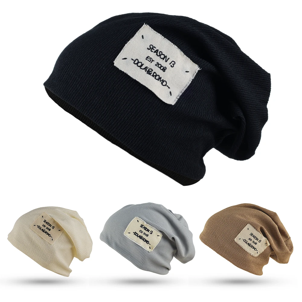 Winter Fashion Streetwear Beanie Women‘s Hats Thin Autumn Letter Applique Slouchy Female Baggy Cap Hip Hop Skull Caps Cold-proof