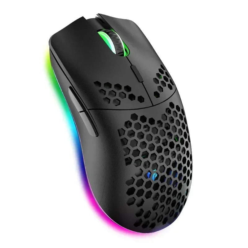 Ratón inalámbrico para juegos XYH80 Hollow-out Honeycomb de 2,4 GHz, 4 engranajes, 3200 DPI, iluminación RGB, para PC y portátil