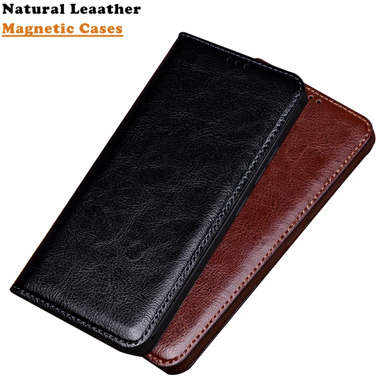 Luxury Cowhide Leather Cases for iPhone 15 14 Pro Max 13 12Mini 11 XR XS 8 Plus Magnetic Closed Booklet Flip Cover Stand Funda