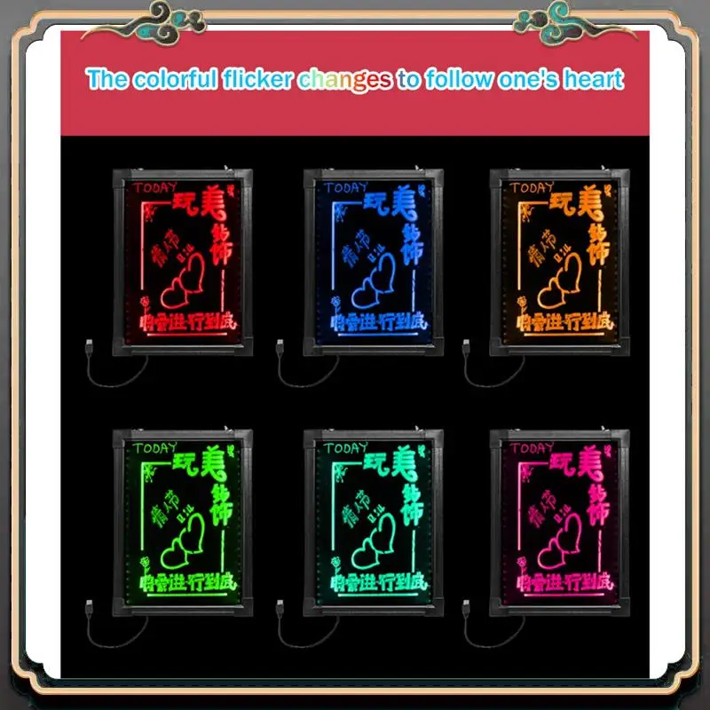 ASMA-Dry Erase LED Board 30X40cm Erasable Writing Message Drawing Sign Board With Markers Wood Bracket For Home US Plug