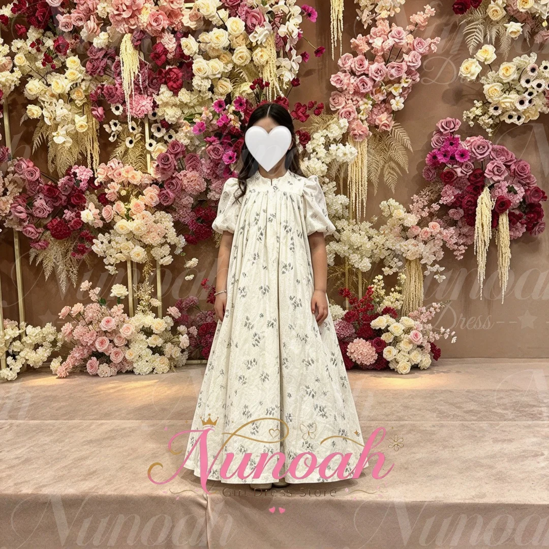 Flower Girl Dresses for Wedding Floral print Short Sleeves Floor Length Girl Gown for Photoshoot First Communion Gown Customized