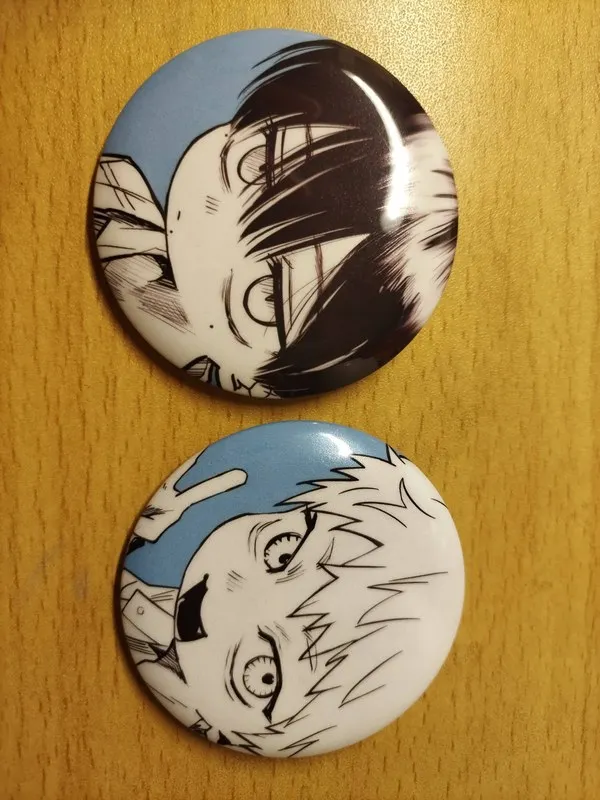 Anime Comic Line Drawing Pin Badge 2pc Set Round Metal Brooch Smooth Surface Backpack Pendant Collectible Gift