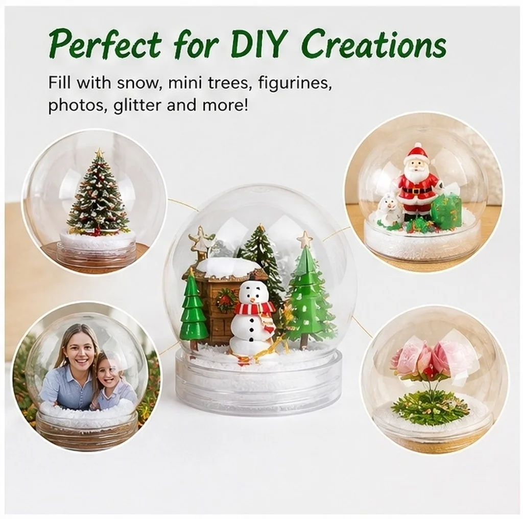 10pcs Globe Snow Water Globes with Screw Off Cap Empty Snow Globe Making Props Empty Fillable Christmas Party Display Favor