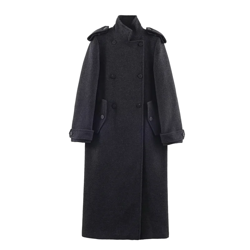 

Women's Wool Coat, New Blended Fabric Long Double-Breasted Design Autumn and Winter Casual Fashion Street Style