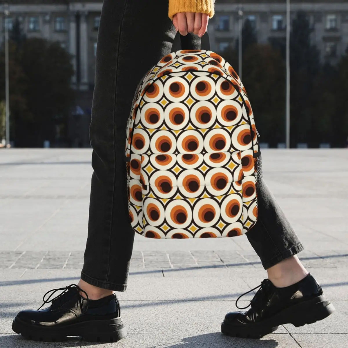 1970s Orange Mid-Century Modern Circle 1 Backpack Student BookBag Men Women School Bag Computer Shoulder Bags