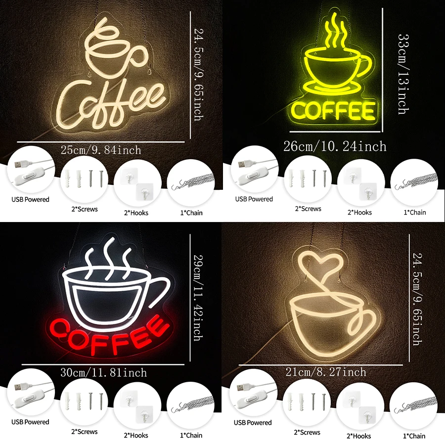 Coffee Series Neon Sign For Wall Decor,Light Up Sign For Cafe Bar,Party,Living Room,Restaurant,Hotels,Gift For Coffee Lovers
