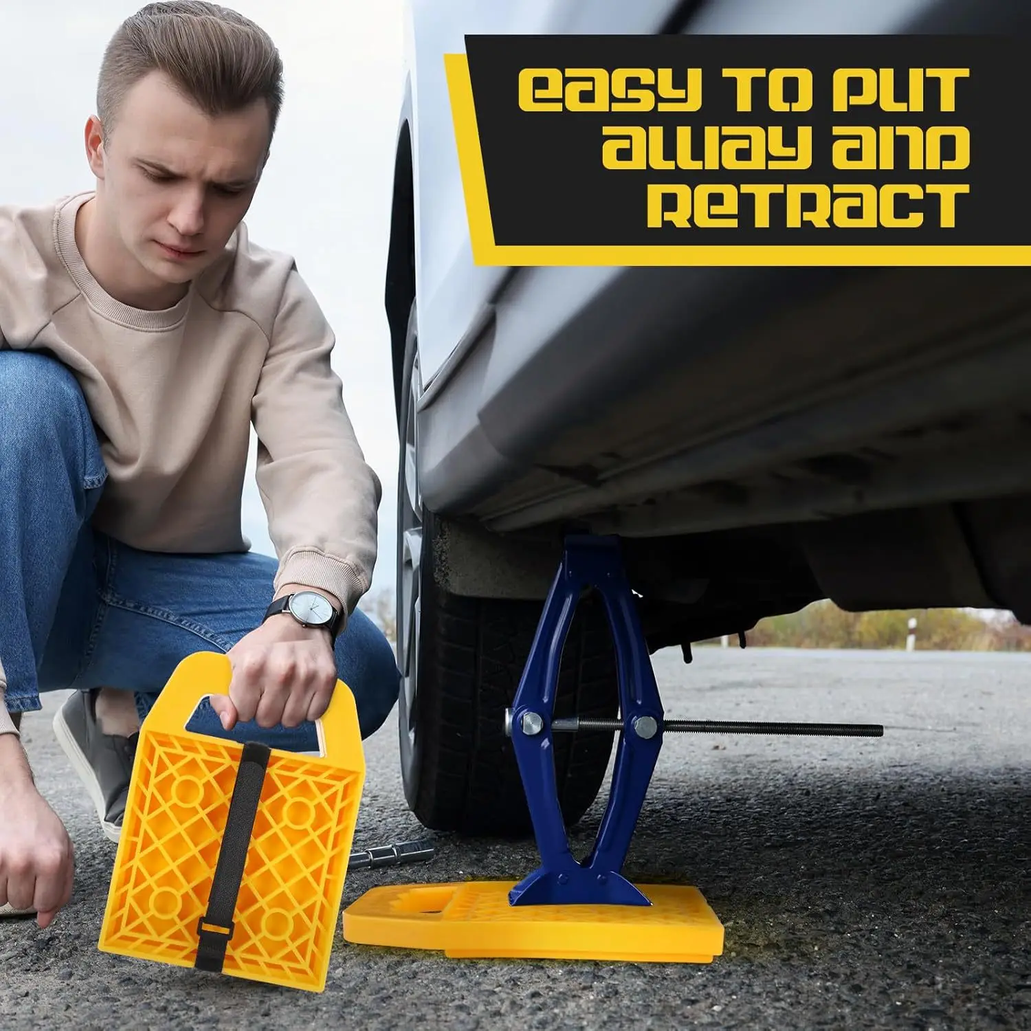 

4Pack RV Stabilizing Jack Pads Camper Jack Pads RV Leveling Blocks with Handle Camper Stabilizer Blocks for Travel Trailer