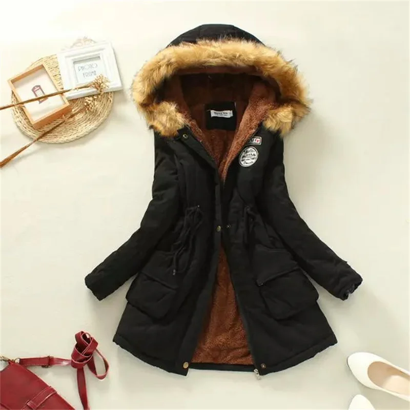 Thick Warm Faux Fur Hooded Padded Coat 3XL Casual Slim Jacket Female Spring Autumn Winter Jacket Women Parkas Parka Mujer