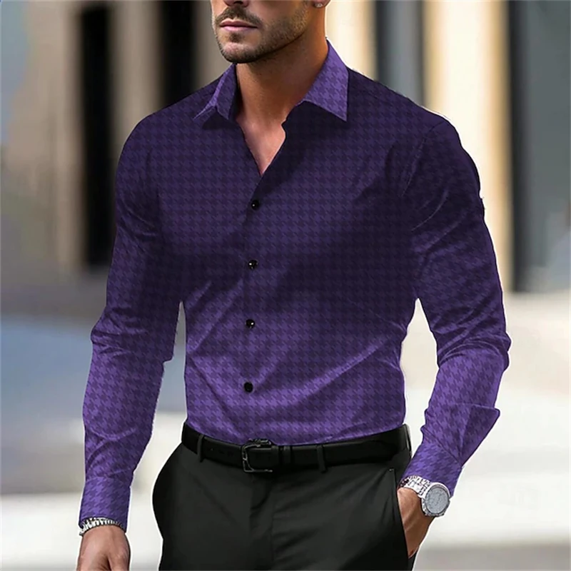 New Men's Fashion Long-sleeved Shirt Spring And Autumn Casual Single-breasted Lapel Shirt 3D Striped Printed Temperament Shirt