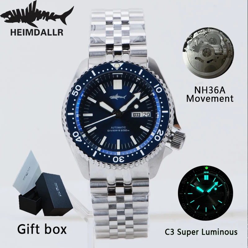 HEIMDALLR Herren Taucheruhr Sharkey SKX007 Saphirglas NH36 Automatikuhr Herren 200M wasserdichte mechanische Taucheruhren