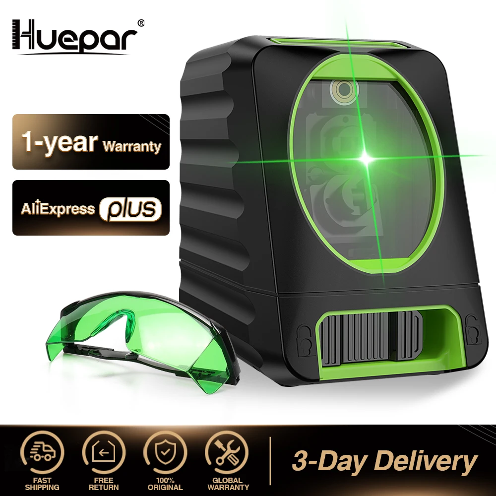 

Huepar Self-leveling Vertical & Horizontal Lasers Green Beam Cross Line Laser Level 150 Degree+Huepar Laser Enhancement Glasses