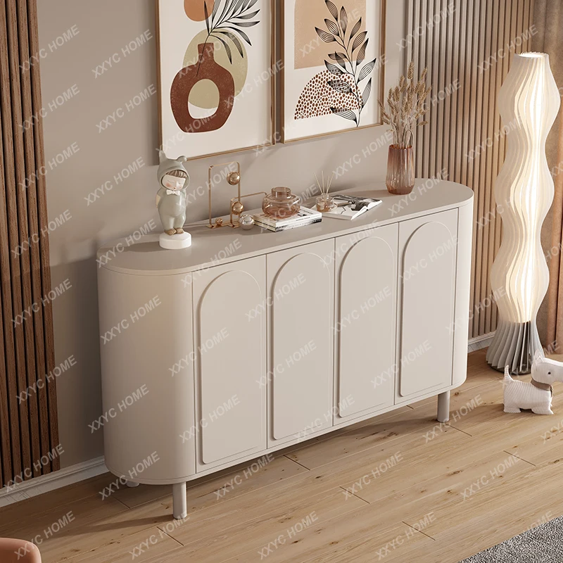 Silk Style Entrance Cabinet Cream Style Solid Wood Shoe Cabinet Light Luxury Sideboard Cabinet Living Room Partition Curio