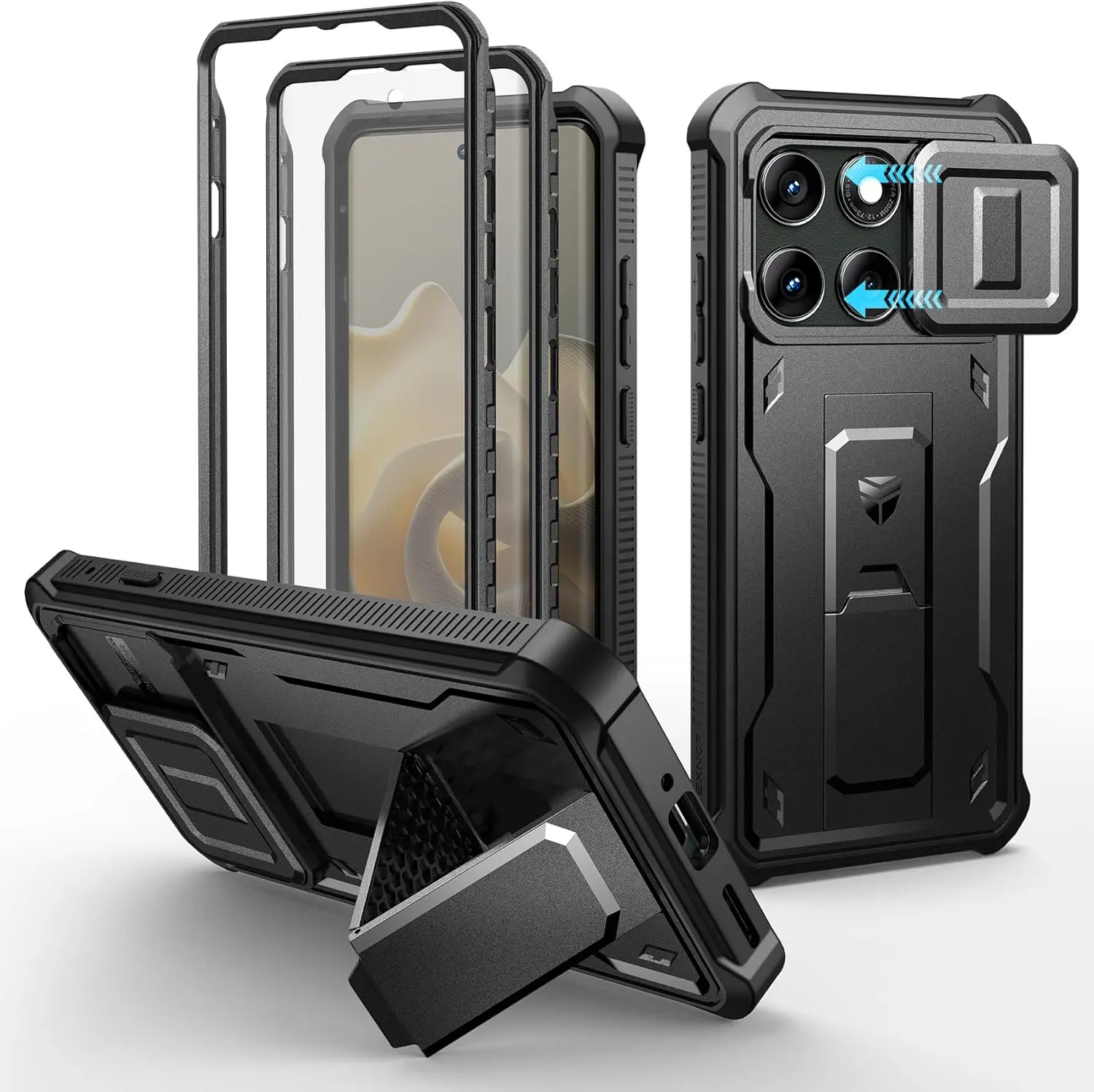 

Motorola Moto Edge 2025 Case with Magnetic Camera Cover, Kickstand & Screen Protector - Heavy Duty Protection