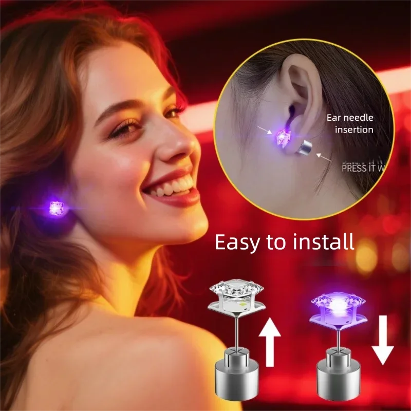 

2026 Hot LED Light Up Stud Earrings Colorful Flashing Diamond Shape Fashion Party Ear Accessories for Women