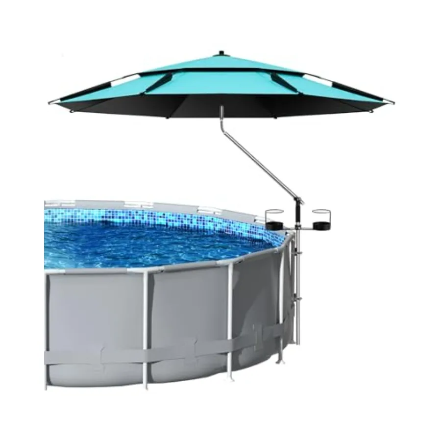 Above Ground Pool Shade Umbrella Outdoor Sunshade Canopy in Beige Polyester with UV Protection, Includes 2 Pack Cup Holders, Fi