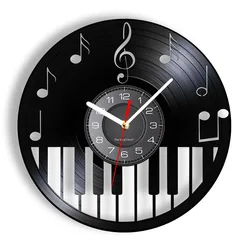 Piano Keyboard Vinyl Record Wall Clock Modern Design Music Notes Music Studio Decor Album Record Wall Clock Musician Artist Gift