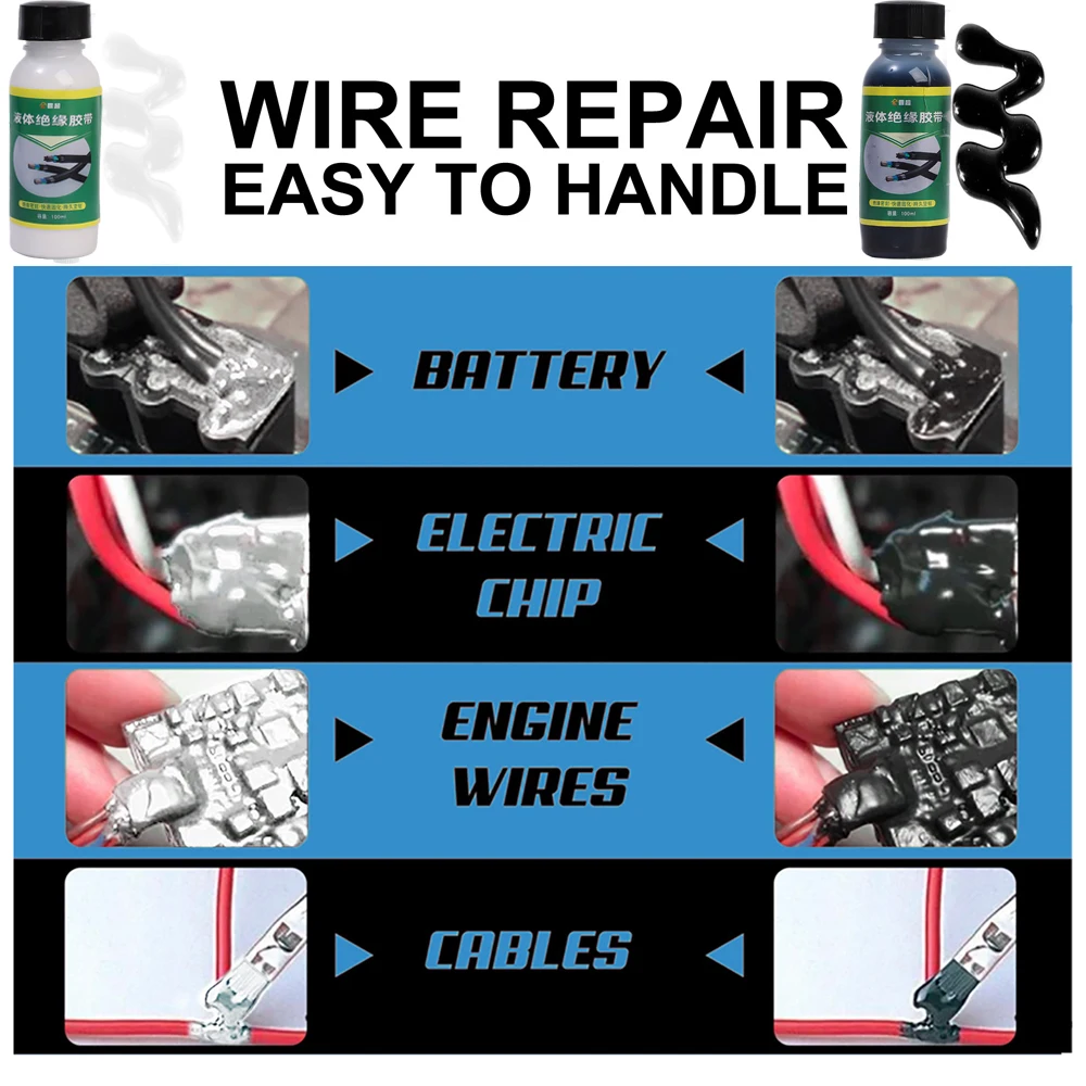 Ruban isolant liquide de 100ml, réparation électrique, câble métallique en caoutchouc, pâte, couche, ligne fixe, colle, large gamme, eau, isolation liquide