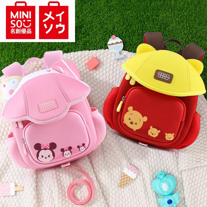 MINISO Disney Minniloto Cartoon Large Capacity  Mushroom Schoolbag Pubil Tig Anti-lost Kindergarten Ultra-light Towing Backpack